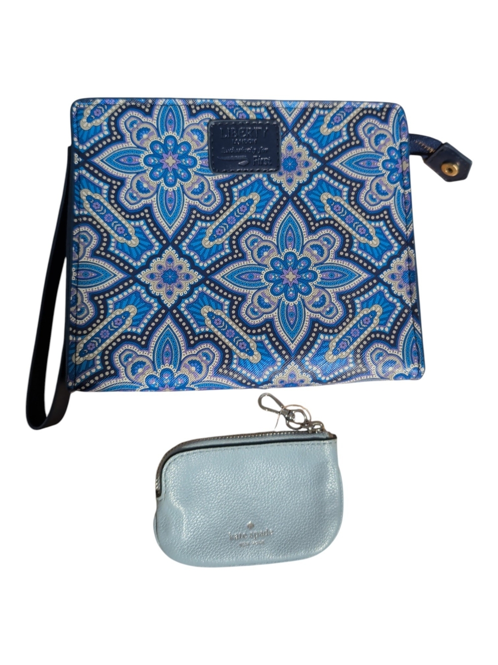 Liberty Blue Floral Zip Wristlet Clutch & Kate Spade Peddle Leather Coin Pouch